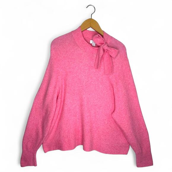 J.Crew Women's Bow Sweater in Extra-Soft Yarn 3X Heathered Sorbet Pink BV339 - Picture 1 of 10